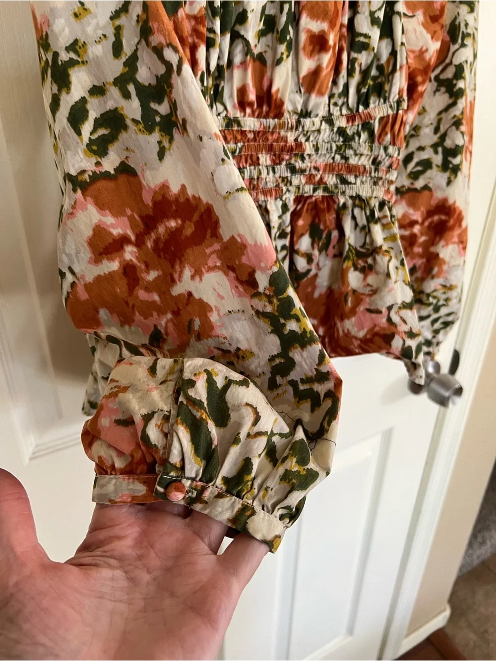 Sam Edelman Cilian Cotton Smocked Bustier Floral Blouse XS